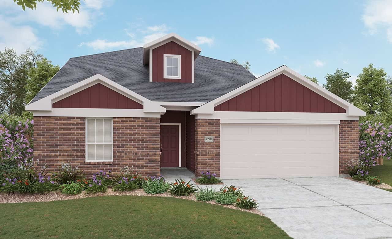 Red and brick single-family home showcasing modern residential design architecture.