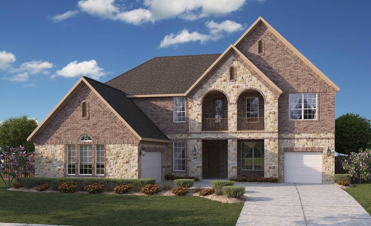 Elegant Brick and Stone Architecture – Residential Home Design Modern single-family home design with brick and stone architecture, showcasing residential elegance.